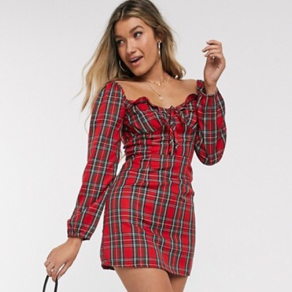 ASOS Plaid Wild Honey Tartan Holiday Mini Dress